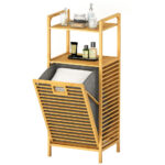 OEM and ODM Freestanding Tilt-Out Dual Compartments Storage Bamboo Laundry Hamper Eco-Friendly Basket for Laundry Sorting - Image 2