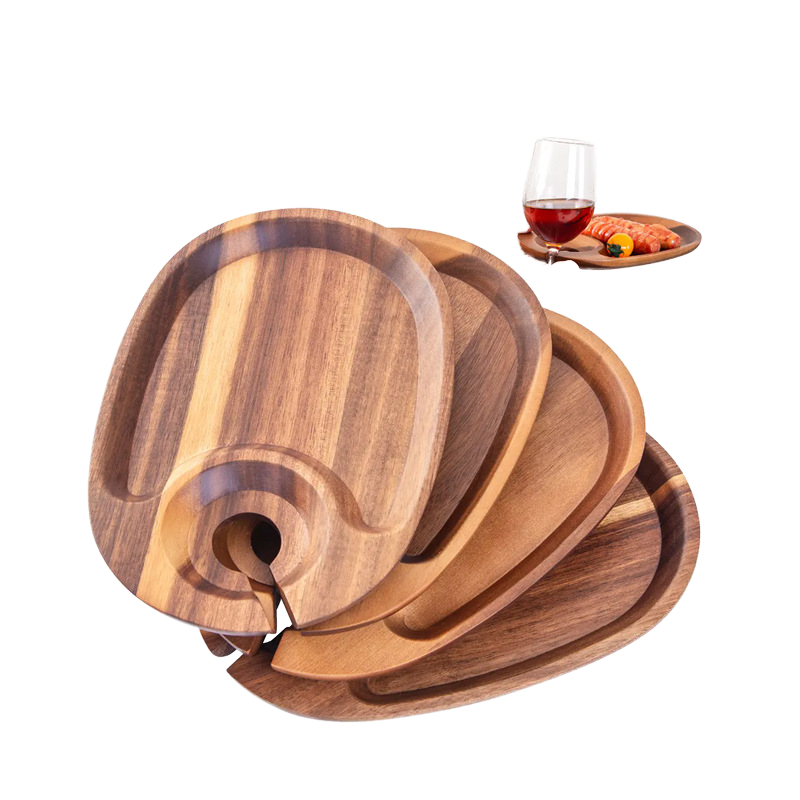 Polished Acacia Wood Disposable LFGB Certified Custom Logo Wine Glass Appetizer Cocktail Tray Red Wine Cup Holder for Western01 Polished Acacia Wood Disposable LFGB Certified Custom Logo Wine Glass Appetizer Cocktail Tray Red Wine Cup Holder for Western - Image 1