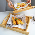 Rectangular Modern Eco-Friendly Bamboo Glazed Tray for Bread Baking Pastry Restaurant Use French Fries Fried Chicken Wings - Image 3