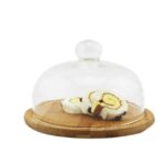 Round Cheese Board Set With Glass Cheese Dome Made of Natural Bamboo Factory - Image 3