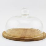 Round Cheese Board Set With Glass Cheese Dome Made of Natural Bamboo Factory