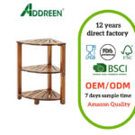 Rustic Corner Teak 3-Tier Eco-Friendly Multi-Purpose Shower Caddy Organizer Space-Saving Bathroom Storage for Bedroom Living