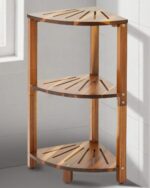 Rustic Corner Teak 3-Tier Eco-Friendly Multi-Purpose Shower Caddy Organizer Space-Saving Bathroom Storage for Bedroom Living - Image 2
