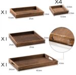 Set of 7 Rustic Wooden Serving Trays with Handle Rectangular Platters for Kitchen Entertaining-Breakfast Coffee Table Wood Tray - Image 3