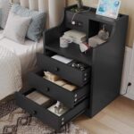 Smart 3-Drawer Black Nightstand with Charging Station Wood Sofa End Side Table Bedside USB Ports for Apartment Bedroom - Image 2