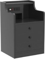 Smart 3-Drawer Black Nightstand with Charging Station Wood Sofa End Side Table Bedside USB Ports for Apartment Bedroom - Image 3