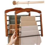 Solid Wood Pants Rack with Foldable Metal Frame Multi-Layer Household Dedicated Clothes Hanging Hangers for Living Room