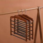 Solid Wood Pants Rack with Foldable Metal Frame Multi-Layer Household Dedicated Clothes Hanging Hangers for Living Room - Image 3