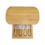 Square Edge Eco-friendly Bamboo Cheese Cutting Board Set Slide Drawer Cheese Label Slot Home Use Dishwasher Safe Chopping Blocks