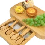Square Edge Eco-friendly Bamboo Cheese Cutting Board Set Slide Drawer Cheese Label Slot Home Use Dishwasher Safe Chopping Blocks - Image 3