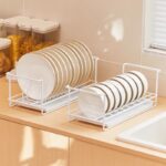 Stainless Steel Kitchen Dish Rack Foldable & Movable No Installation Required Small Cabinet Storage for Bowls and Plates