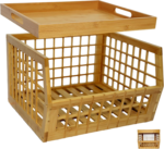 Stylish Bamboo Classic 2-Layer Storage Bin Lattice Open Front Multipurpose Stackable Serving Tray Lid Kitchen Pantry 3-6L - Image 3