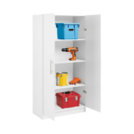 Tall Bamboo Bedroom Wardrobe 2-Door Freestanding Modern Design Adjustable Shelves White Living Room MDF Hinges