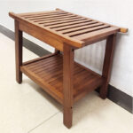 Addreen Contemporary 23.4'' Teak Shower Bench Heavy Duty 450 Lbs Support Non-Slip Feet Shelf Storage Built-in Handles - Image 2