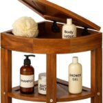 Teak Wood Eco-Friendly Shower Bench Modern Design Non-Slip Storage Easy Assembly (Phillips Screwdriver Hex Wrench) Shower Stool