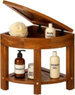 Teak Wood Eco-Friendly Shower Bench Modern Design Non-Slip Storage Easy Assembly (Phillips Screwdriver Hex Wrench) Shower Stool
