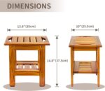 Teak Wood Modern Compact Shower Stool Bench with Shelf and Handle Non-Slip Feet 1-Tier for Bathroom Bathtub Outdoor Use - Image 2