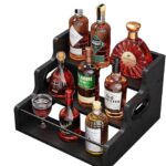 Three-Tier Standing Type Iron and Wood Combination Seasoning Storage Rack Wooden Kitchen Display Rack for Wine & Dinnerware