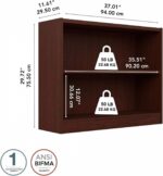 Vogue Cherry Small 2- Shelf Modern Bookcase Low Storage Display Bookshelf for Home Office Living Room Bamboo Panel Furniture