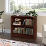 Vogue Cherry Small 2- Shelf Modern Bookcase Low Storage Display Bookshelf for Home Office Living Room Bamboo Panel Furniture - Image 2