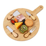 Wholesale Round Cutting Bamboo Board With Handle and Knife Set Unique House Warming Gifts New Home Anniversary Wedding Gifts