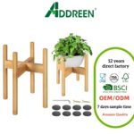 2 Pack Bamboo Adjustable Mid Century Modern Plant Stand with Standing Type for Living Room Balcony Beige Fits 8-12" Pots
