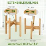 2 Pack Bamboo Adjustable Mid Century Modern Plant Stand with Standing Type for Living Room Balcony Beige Fits 8-12" Pots - Image 2