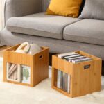 2 Pcs Rectangle Bamboo Storage Containers 11 Inches Stackable Modern Design Sustainable Freshness Preservation Handles Bedroom