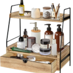 2-Tier Handmade Wooden Organizer Double Tier Counter Drawer for Bathroom or Kitchen Living Room Shelf Decor for Home Use