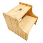 2-in-1 Bamboo Two-Step Stool for Kids Living Room & Bedroom Handrail Small Household Ladder for Kitchen & Bathroom Use - Image 2