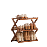 3-Tier Free Standing Bamboo Extendable Shoe Shelf Portable Modern Folding Closet Bedroom Living Room Brown Color Home Furniture