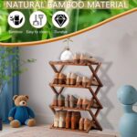 3-Tier Free Standing Bamboo Extendable Shoe Shelf Portable Modern Folding Closet Bedroom Living Room Brown Color Home Furniture - Image 3