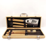 5-Piece Eco-friendly Stainless Steel BBQ Grill Set with Bamboo Wooden Handles and Wood Case-Easily Cleaned BBQ Tools - Image 2