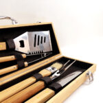 5-Piece Eco-friendly Stainless Steel BBQ Grill Set with Bamboo Wooden Handles and Wood Case-Easily Cleaned BBQ Tools - Image 3