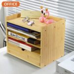 5-Tier Bamboo Desk Organizer with Drawer File & Document Holder Shelf for Home Office School Supplies (Natural) - Image 3