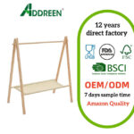 A-frame Wooden Garment Rack for Pets/Dolls/Baby Hanger Rack Dress Storage Clothes Organizer Beige Large (11.81"D X
