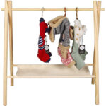 A-frame Wooden Garment Rack for Pets/Dolls/Baby Hanger Rack Dress Storage Clothes Organizer Beige Large (11.81"D X - Image 3