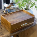 Acacia Wood Square 2-Layer Tea Bag Organizer Box with Brass Handle Sustainable & Durable 8 Compartments for Home Commercial Use - Image 3