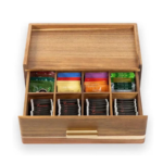 Acacia Wood Square 2-Layer Tea Bag Organizer Box with Brass Handle Sustainable & Durable 8 Compartments for Home Commercial Use - Image 2
