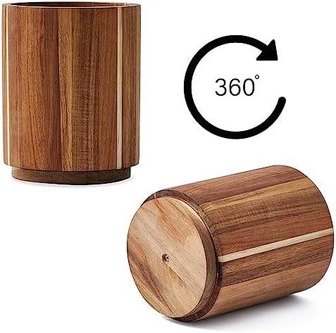Acacia Wood Utensil Holder 360° Rotating Kitchen Counter Farmhouse Decor Wooden Cooking Utensil Crock for Pots Standing Type - Image 2