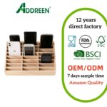 Addreen 12 Grids Wooden Cell Phone Storage Box, Modern Desktop Mobile Phone Organizer Holder for Office Classroom Home