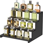 Addreen 12-Inch Dark Cologne Stand Versatile Bamboo Perfume Organizer Display Shelf Fragrance Skincare Vanity Tabletop Cabinet