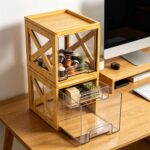 Addreen 2 Pack Bamboo Frame Acrylic Drawer Organizer Stackable Pull Out Storage Box Multipurpose Pantry Cabinet Snack Spice - Image 2