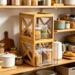 Addreen 2 Pack Bamboo Frame Acrylic Drawer Organizer Stackable Pull Out Storage Box Multipurpose Pantry Cabinet Snack Spice - Image 3