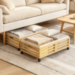 Addreen 2 Pieces Bamboo Under Bed Rolling Storage Boxes With Universal Wheels Dustproof Fabric Bag Design - Image 2