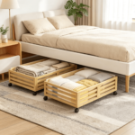 Addreen 2 Pieces Bamboo Under Bed Rolling Storage Boxes With Universal Wheels Dustproof Fabric Bag Design - Image 3