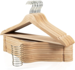 Addreen 20 Pack Natural Color Wooden Hangers 360° Swivel Hook & Notches Slim Coat Hangers With Non-Slip Metal & Cloth Stand