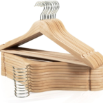 Addreen 20 Pack Natural Color Wooden Hangers 360° Swivel Hook & Notches Slim Coat Hangers With Non-Slip Metal & Cloth Stand