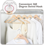 Addreen 20 Pack Natural Color Wooden Hangers 360° Swivel Hook & Notches Slim Coat Hangers With Non-Slip Metal & Cloth Stand - Image 3