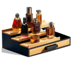 Addreen 3-Tier Bamboo Wooden Perfume Display Stand Modern Rectangular Wedding Cologne Organizer Felt Lining Drawers for Storage